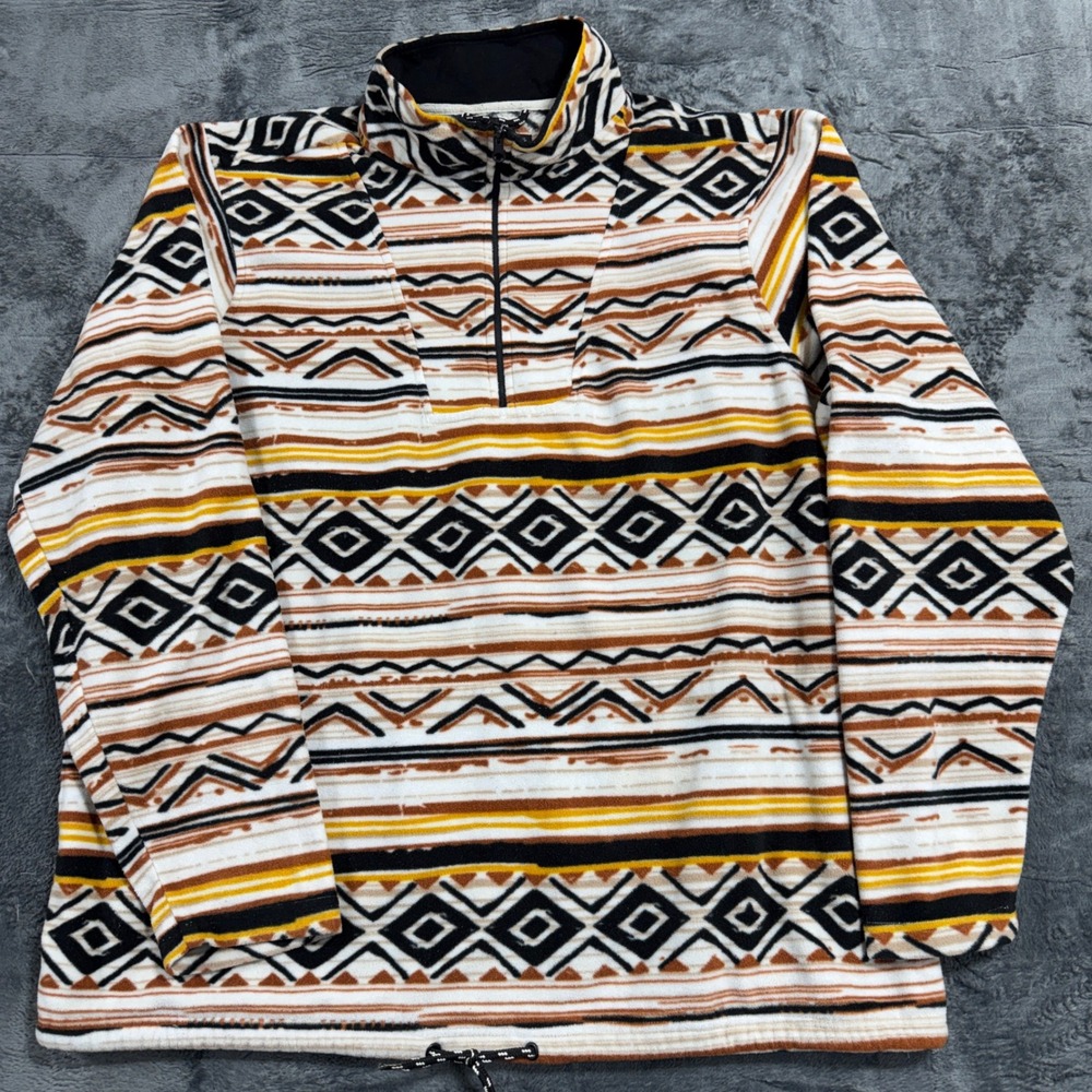No Boundaries Fleece Pullover Mens 2XL Cream Southwestern Quarter Zip NB40105B‎